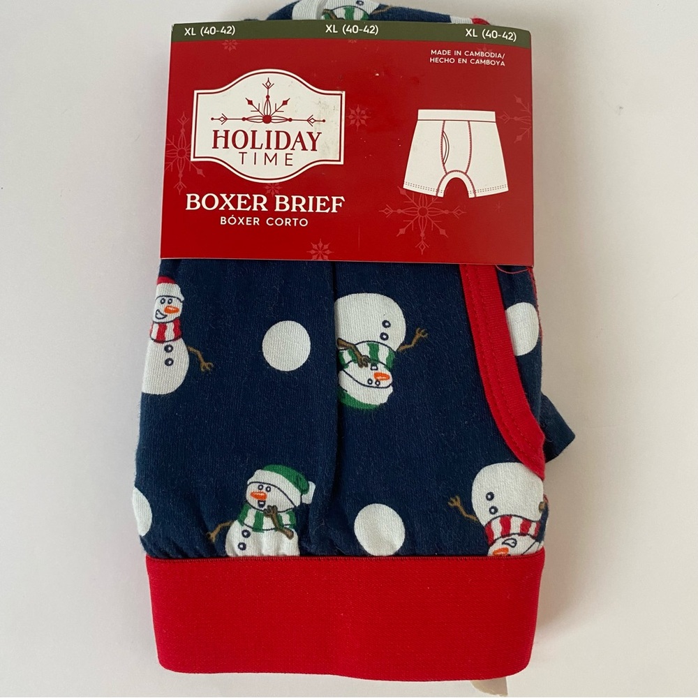 Christmas Boxer Briefs Size XL Snowman Winter navy blue stretch men’s underwear